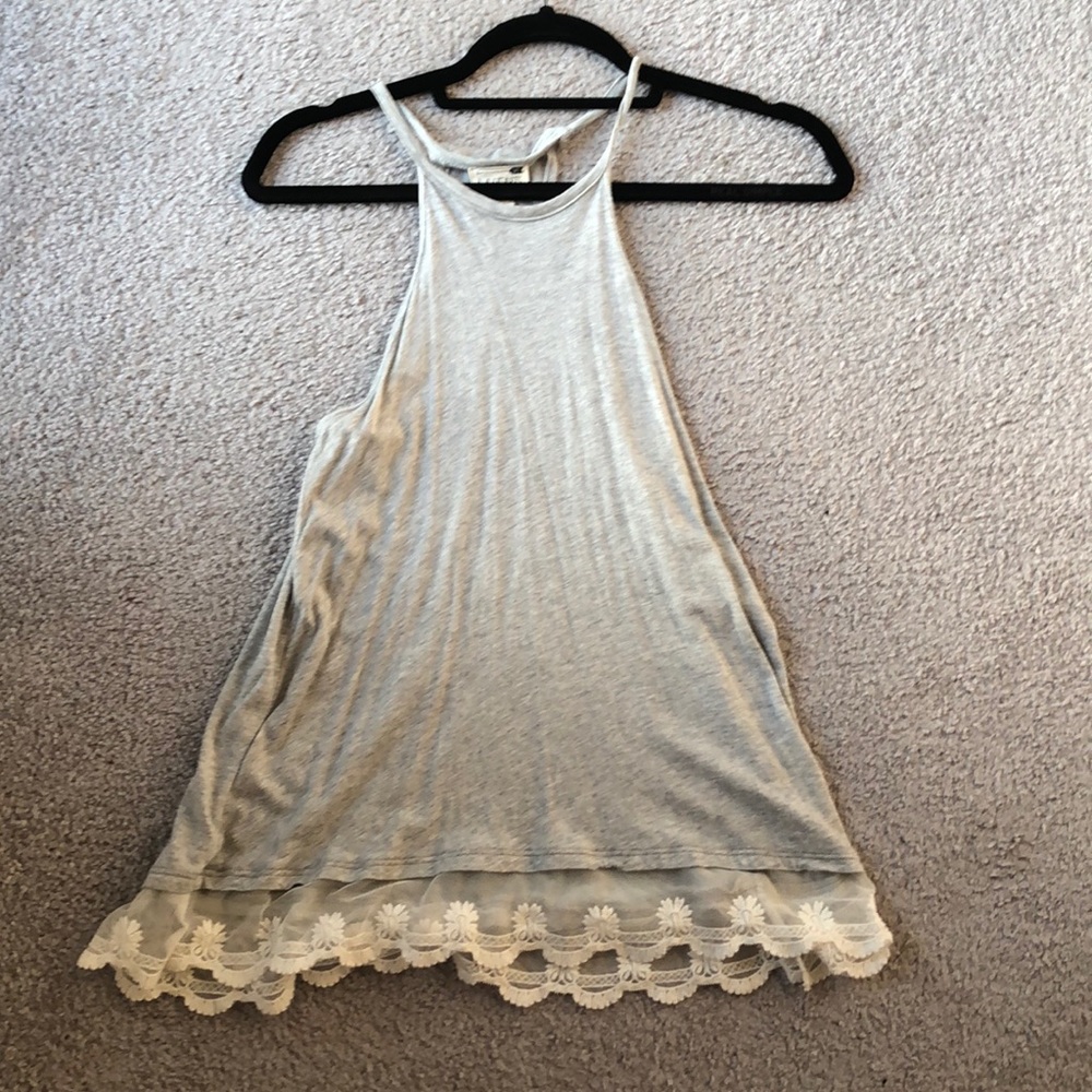 La Hearts Gray Tank w/ Lace Bottom